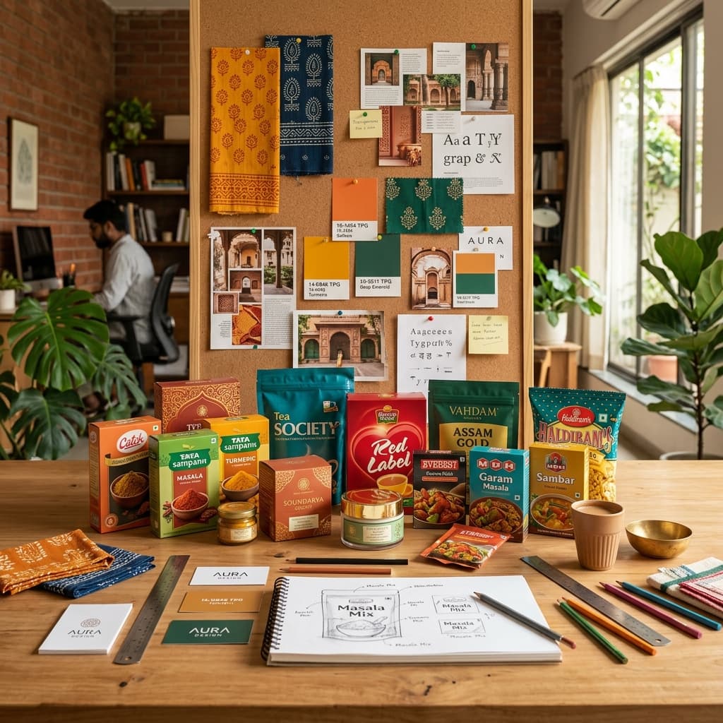 Brand Audit & Diagnostic — Packaging range on a studio table, before-and-after energy